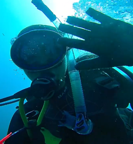 Diving selfie taken at the Ex-HMAS Brisbane in May 2023.